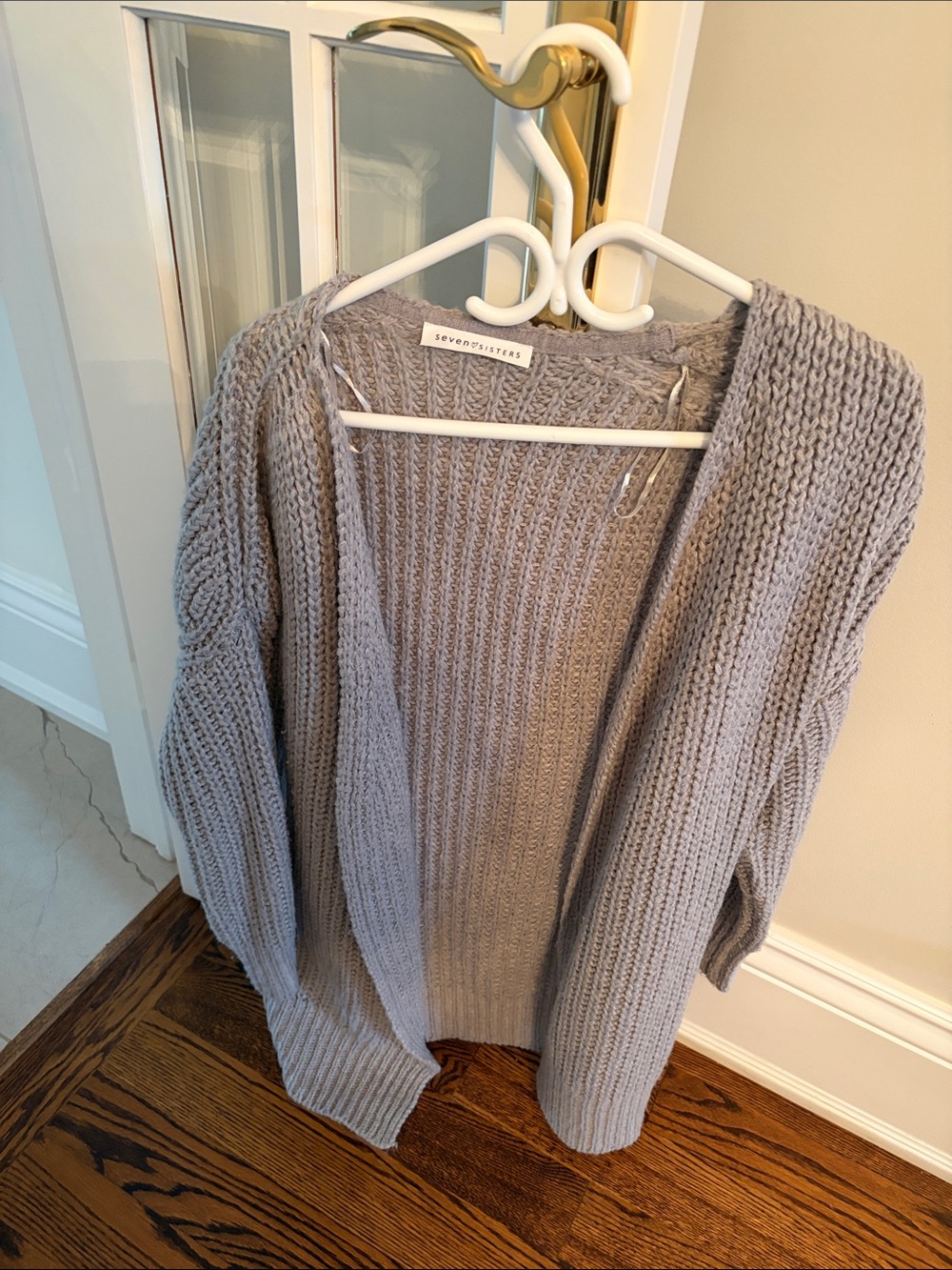 Light Gray Chunky Ribbed Open Cardigan - Picture 2 of 2